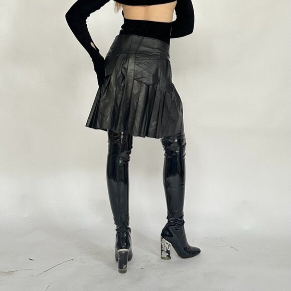 Marithe Francois Girbaud leather pleated mini / midi skirt - Picture 2 of 11